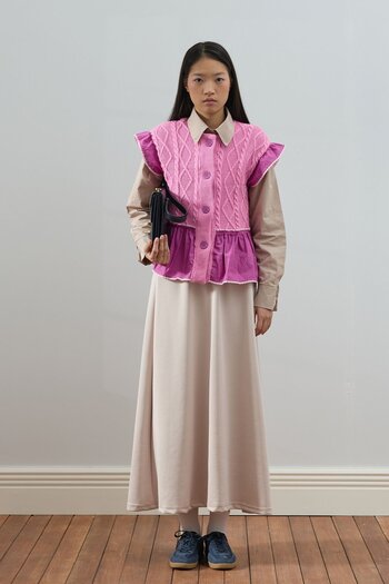 Ceylan Otantik Pink Ruffled Knit Vest & Cream Scuba Skirt Set