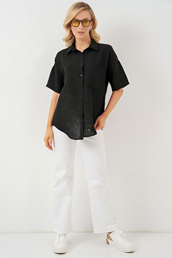 Hiccup Bdart Casual Fit Linen Blend Button down Shirt with Pockets