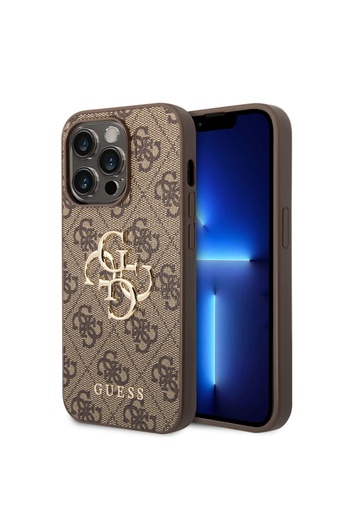 Guess Case for iPhone 15 Pro, Hardcase 4G Big Metal Logo, Slim Protection, Compatible, Brown