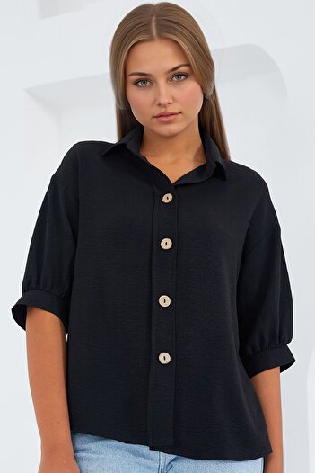 Hiccup Bdart Oversized Crepe Shirt with Button Closure