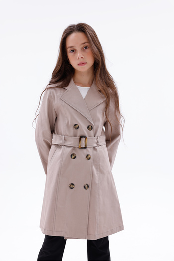 WİENS KİDS Girl's School Belted Pocket Trench Coat
