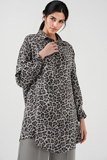 Hiccup Bdart Leopard Print Long Sleeve Button down Shirt