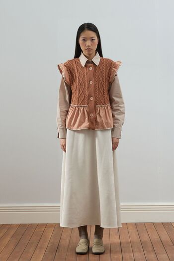 Ceylan Otantik Salmon Ruffle Knit Vest & Cream Scuba Skirt Set