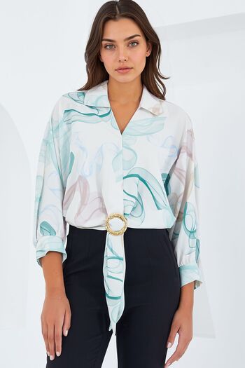 Hiccup Bdart Pompom Detailed Patterned Short Shirt