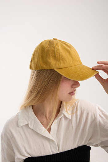 OX-RA Plain Unisex Mustard Color Washable Denim Distressed Hat