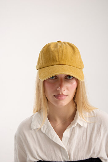 OX-RA Plain Unisex Mustard Color Washable Denim Distressed Hat