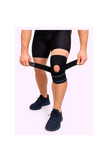 GermaNova Adjustable Knee Brace with Open Patella, Nylon/Lycra/Latex, 42x22 cm, Black/Blue,