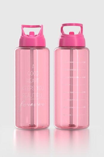 Renga Moly Text Patterned 1000 ml Tritan Water Bottle with Straw 912139 Fuchsia