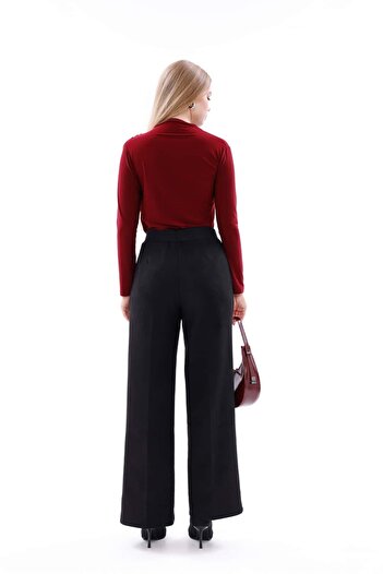 Pulli Collection Yüksek Bel Geniş Paça Süet Pantolon