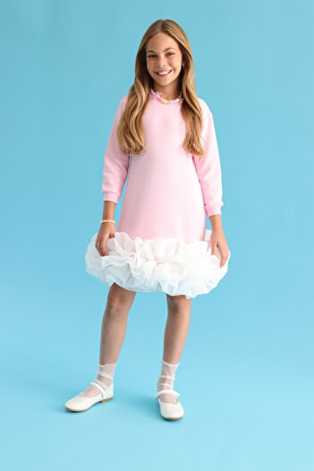 Le Mabelle Pink Skirt with Ruffles at the Hem Girls' Dress - Alix