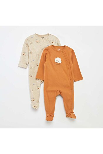 KIABI Pack of 2 sleepsuits with press-stud opening and attached feet BEIGE