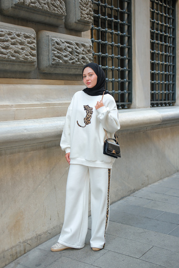 LOCCO Women's Leopard Print Double Suit White