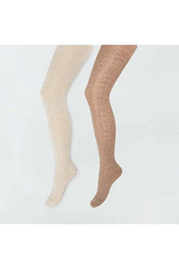KIABI Warm knit tights - Pack of 2 KHAKI