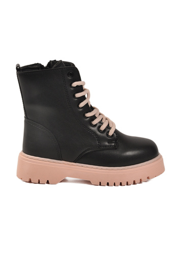 Aspor Black Powder Inside Fleece Lined Lace up Zippered Girls' Boots