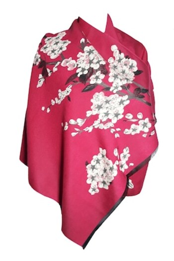 L-line fashion Eșarfă dublă pentru femei, roz închis/gri, model floral, 190x65 cm