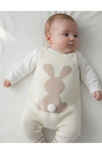 Ege Bebek Winter Rabbit Detailed Knitwear Salopet and Inner Badili Set, 3-6-9-12 Months Knitwear Gardener Jumpsuit R2206
