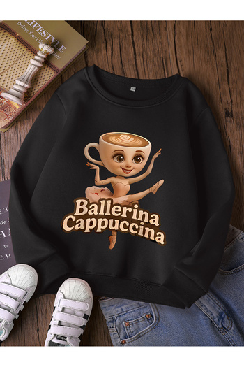 uyguntarz Unisex Ballerina Cappucina Printed Oversize Crew Neck Sweatshirt