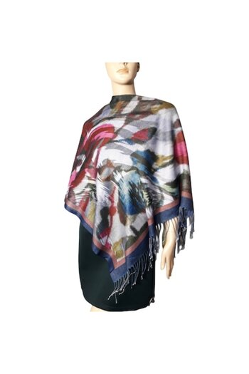L-line fashion Eșarfă de damă, pătrată, față-verso, imprimeu abstract cu fir strălucitor, albastră