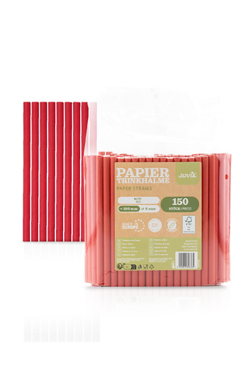 Mank Red paper straws, 8 mm x 15 cm, 150 pcs