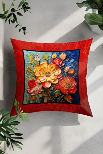 Limon Soft Floral Throw Pillow Cover,Digital Printed,Single Throw Pillow Case,Red Color