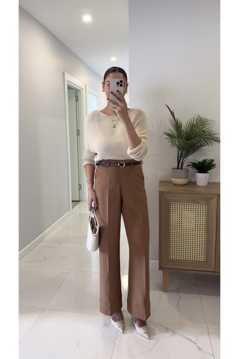 BİRCANÇİL Orya Taba Belted Layered Leg Trousers