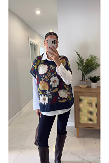 BİRCANÇİL Sorenya Navy Blue Sweater Shirt Set