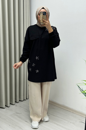 Puane New Season Star Detailed Comfortable Fit Hijab Women's Tunic