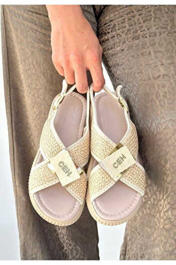 BESKAR Cate Beige Straw Skin Sandals