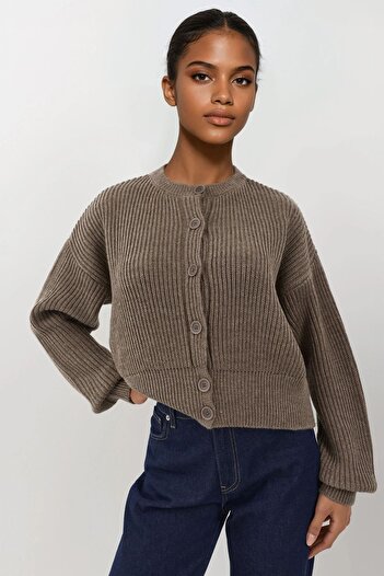 Hiccup Soft Textured Round Neck Long Sleeve Cardigan