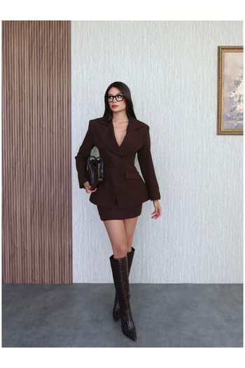 ESRAHELVACI Double-Breasted Collar Blazer Jacket Skirt Suit