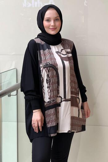 Ghisa Satin Knitwear Combined Patterned Tunic