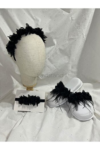 SavBrand Full Set Maternity Slippers + Crown + Bandana with Pearls