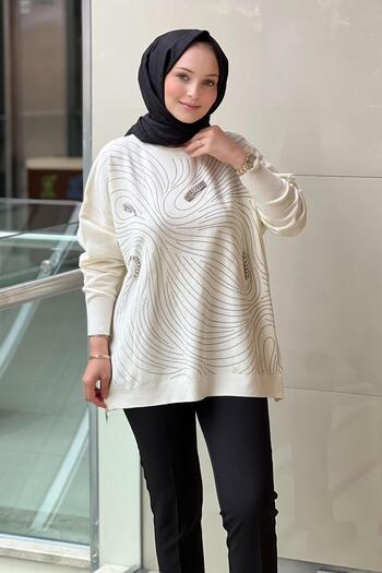 Mahal Crochet Knitwear Stone Net Patterned Knitwear Tunic