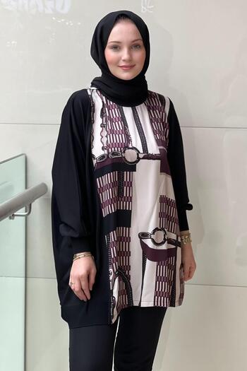 Ghisa Satin Knitwear Combined Patterned Tunic