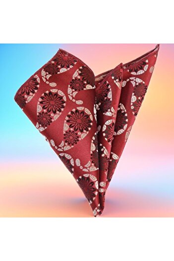 Exve Exclusive Black Overlaid on Burgundy Shawl Pattern Jacquard Woven Pocket Accessory Collar Handkerchief