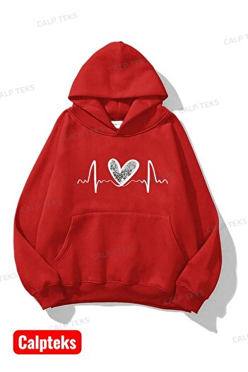 CALP TEKS Rhythm Heart Printed Hooded Sweatshirt with Kangaroo Pocket