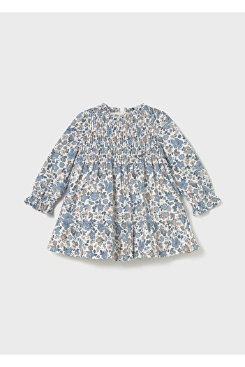 MAYORAL Baby Girl Dress (1-4 Years) – Blue Color, Floral Pattern, Cotton Lined Long Sleeve Dress