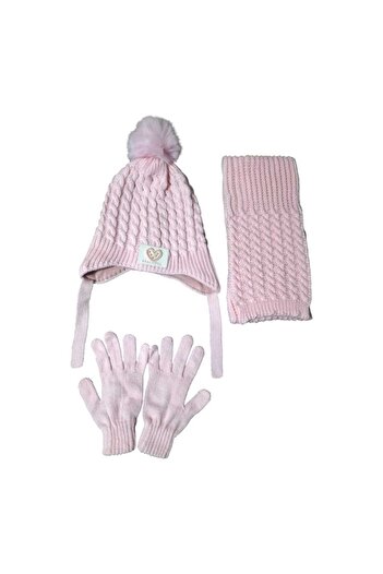 Aware Time Kitti 4-8 Years Old Girl's Accessories Set with Fleece Inside Scarf Beanie Gloves 3-Piece Set