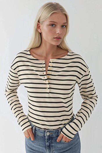 Hiccup Striped Button Collar T-Shirt