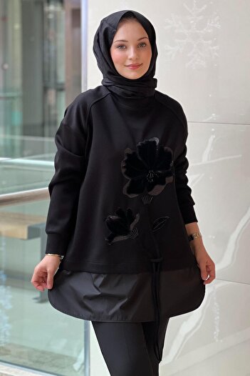 Mahal Crochet Knitwear Tunic with Embossed Floral Embroidery on the Front