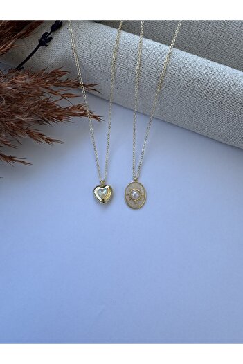 M Miel Stone Heart Detail 2-Piece Set Necklace