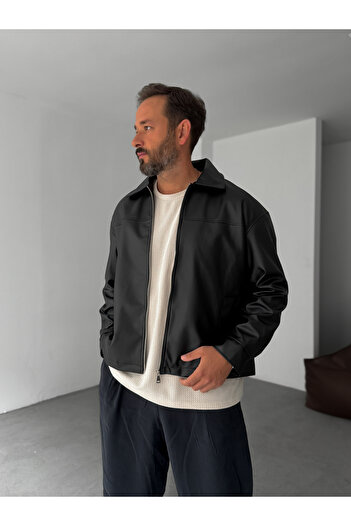 BYBASICMAN Black Slim Leather Jacket Jj-2023
