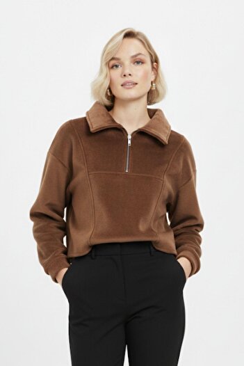Rays 3056A Zipper Collar Sweatshirt Tan