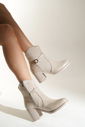 HVZ Exclusive Μπεζ κοντό τακούνι σε στυλ Western Cowboy Boots Fetya Γυναικείες άνετες μπότες