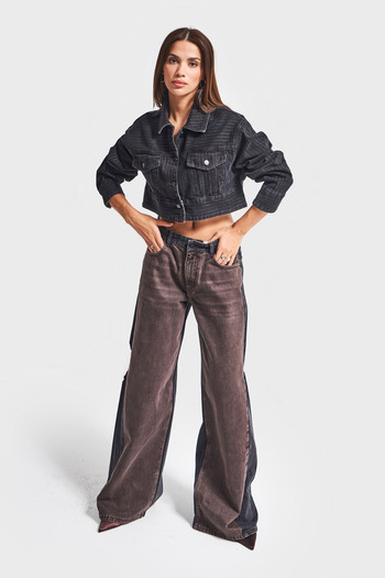its basic Γυναικείο ριγέ μαύρο χρώμα 1w5-1 Crop Fit Comfort τζιν μπουφάν με κουμπιά μπροστά