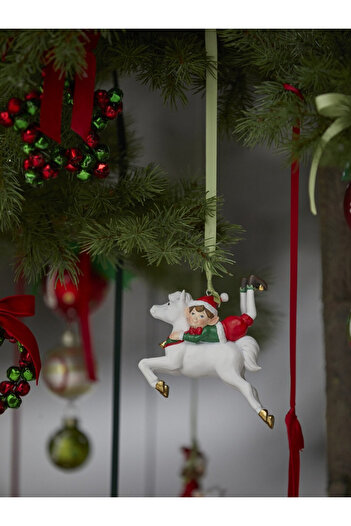 BraziPremium Elf on Horse Christmas Tree Ornament, 11 cm, resin, multicolor