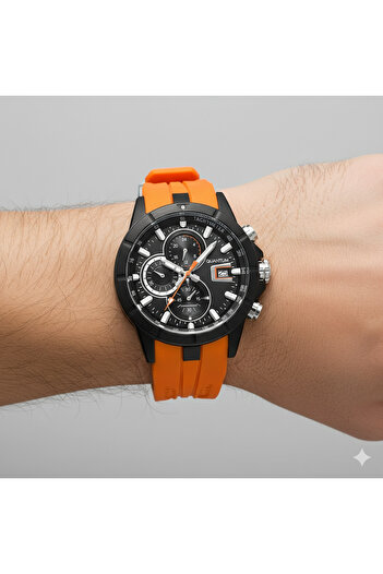 Quantum Hng893.650 Men's Wristwatch |   47mm, Chronograph, 10 Atm, Orange Silicone Band