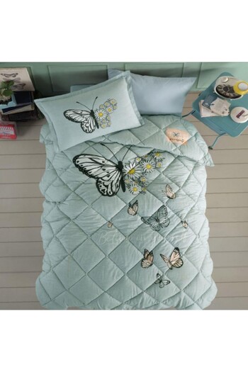 Clasy Single Ranforce Youth Pattern Quilt Set Daisy Love V1 Mint