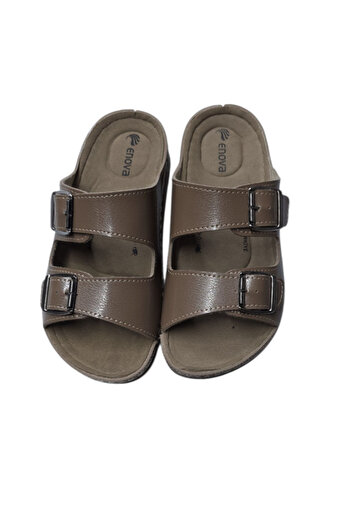 Enova Double Buckle Orthopedic Daily Soft Faux Leather Home and Outdoor Slippers