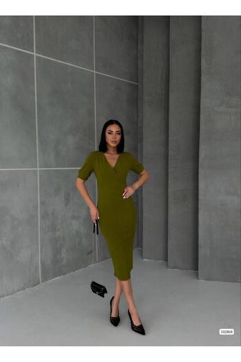 Modafeminen Double Breasted Collar Short Sleeve Pencil Dress Pistachio Green 582868